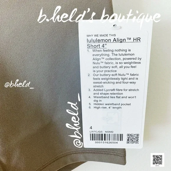 lululemon Align High-Rise Short 4 in Nomad Brown Tan Neutral Size 4 New NWT